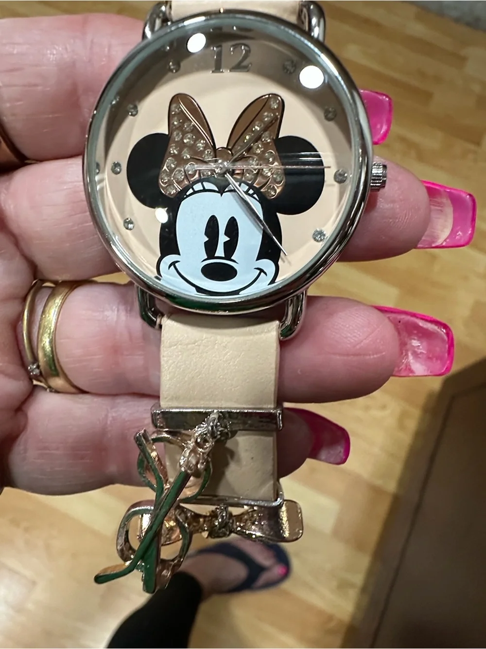 Disney Watch with Gold-Tone Case and Beige Strap